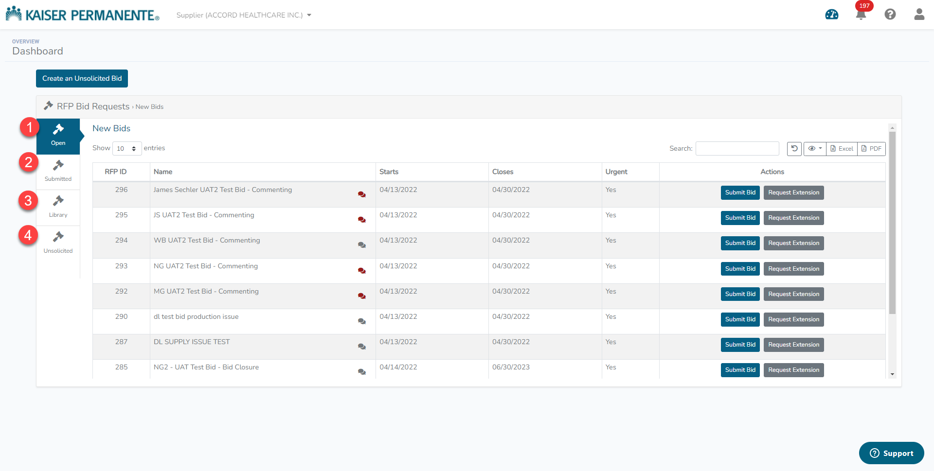 Dashboard Navigation – KP Bid Connect