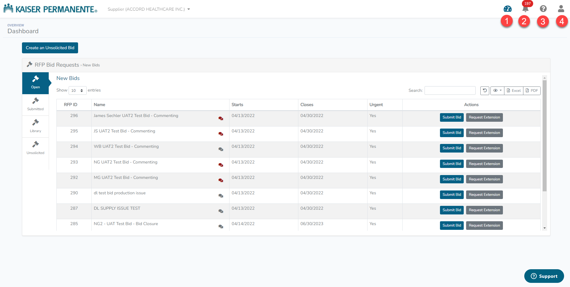 Dashboard Navigation – KP Bid Connect