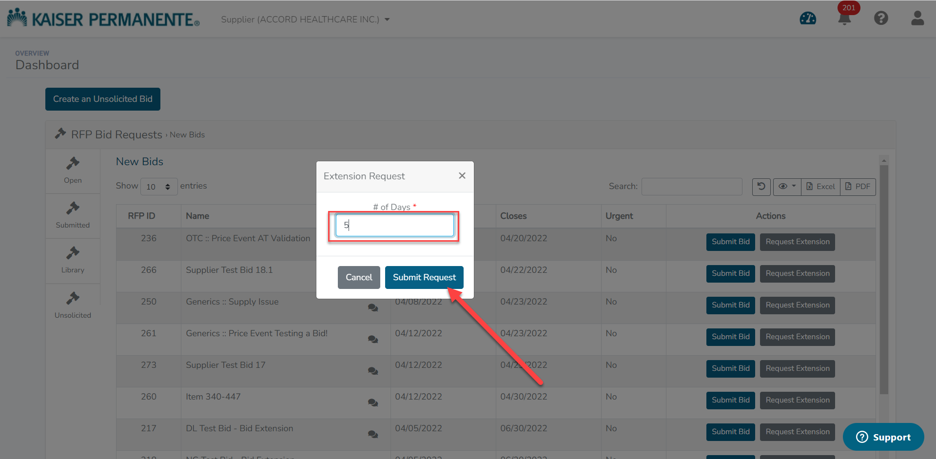 How to Request a Bid Extension KP Bid Connect